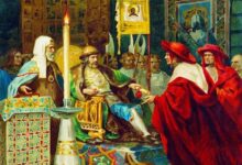 Prince Alexander Nevsky receiving papal legates. Source: Shakko / Public Domain.
