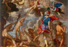 The Battle between the Gods and the Titans by Joachim Wtewael. The beginning of the Greek Gods