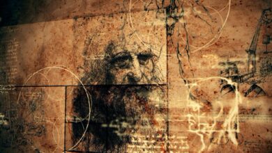 Leonardo da Vinci portrait and anatomical sketches.   Source: klss777 / Adobe Stock