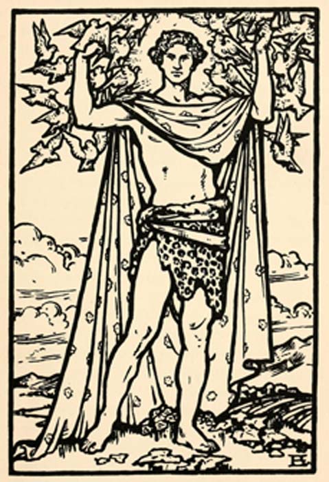 Aengus, fils de Dagda, illustration de Beatrice Elvery dans Heroes of the Dawn de Violet Russell (1914) (Domaine public)