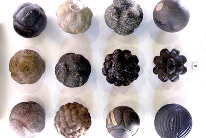 Figure 1. Geometric stone spheres. (Photo Credit: Martin Morrison, taken at Hunterian Museum, Glasgow)
