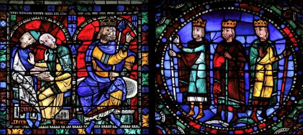 Les Mages devant le roi Hérode, sur un vitrail du XIIIe siècle dans la cathédrale de Chartres, France. (Lawrence OP / CC BY-NC-ND 2.0)