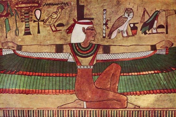 Isis représentée en Égypte avec des ailes déployées (peinture murale, vers 1360 av. J.-C.)