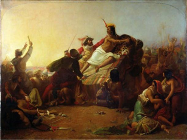 Peinture de Pizarro s'emparant de l'Inca du Pérou. (P. S. Burton / Domaine public)