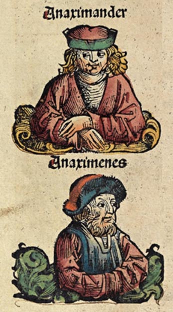 Gravure sur bois représentant Anaximander et Anaximènes de la Chronique de Nuremberg.