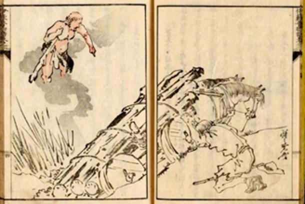 Une gravure sur bois japonaise illustrant la morale d'Hercule et le Chariot, une des fables d'Ésope. (Mzilikazi1939 / Domaine public)