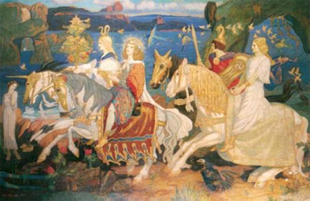 Tuatha de Dannan : Riders of the Sidhe par John Duncan (domaine public) Attributs du bon Dieu Dagda