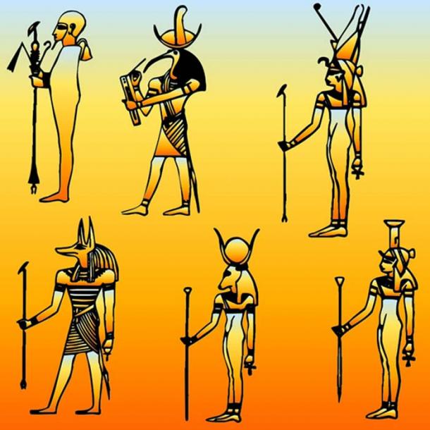 Représentations de six dieux du Panthéon de l'Égypte ancienne