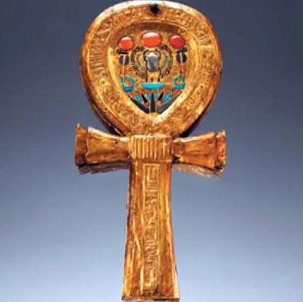 Miroir en forme d'ankh provenant du tombeau de Toutankhamon, Vallée des Rois, Egypte