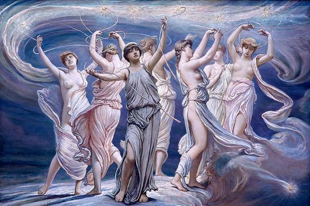 Dans le mythe grec des Pléiades, un groupe de sept sœurs a été transformé en un amas d'étoiles, et a été poursuivi par un homme vu dans les étoiles d'Orion.