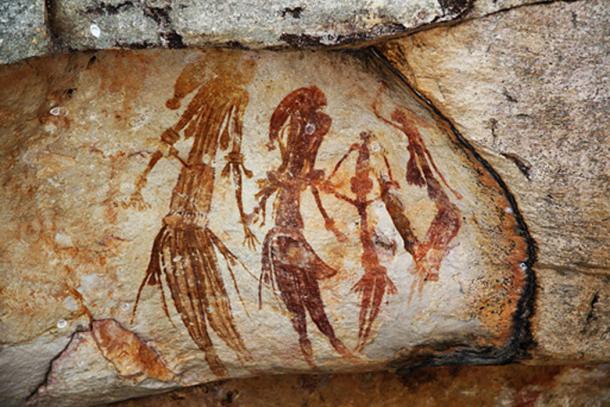 Peintures rupestres de Bradshaw trouvées dans la région du nord-ouest du Kimberley, en Australie occidentale. 