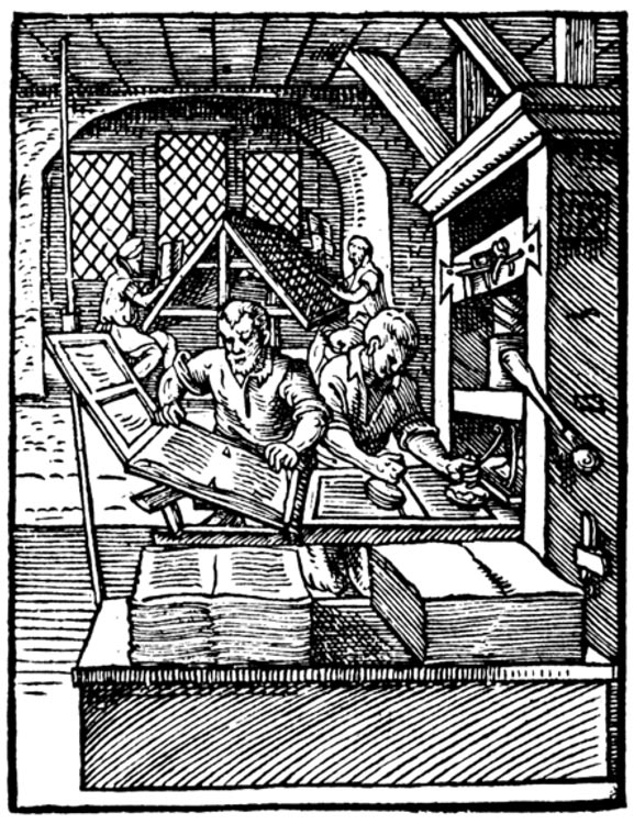 Exemple d'une imprimante de 1568 - A gauche au premier plan, une 