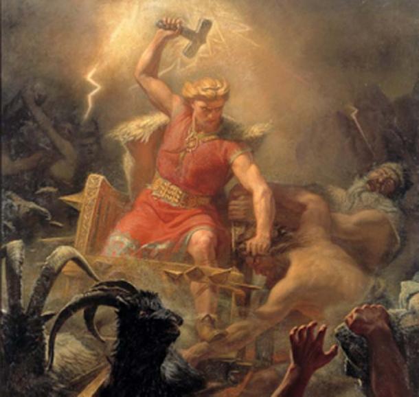 Peinture représentant Thor qui, comme Ukko, était aussi un dieu du ciel. (DcoetzeeBot / Domaine public)
